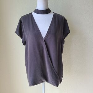 Cloth & Stone Anthropologie Choker Top Medium‎ Goth Faux Wrap Gray Grunge Rock